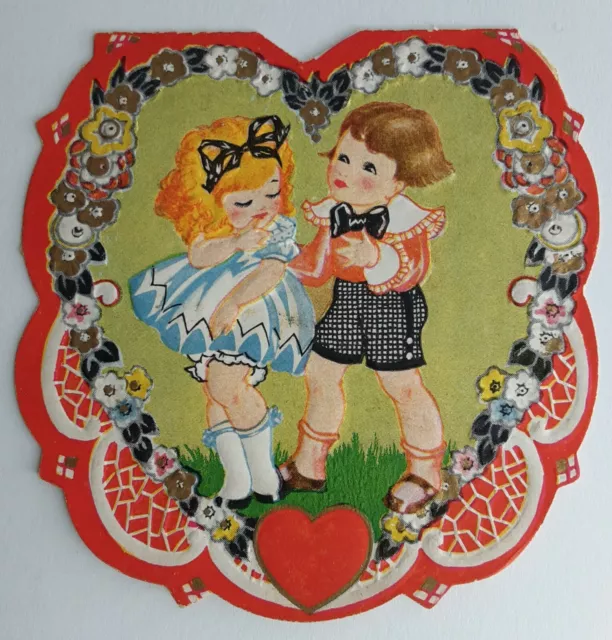 Valentine Card Carrington Co Embossed Little Boy & Girl 1930s Romantic Greeting 2