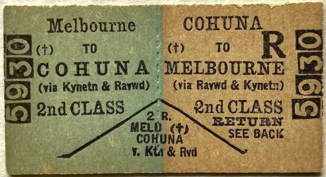 VR Ticket - MELBOURNE to COHUNA (via Kyneton & Ravenswood) - 2nd Class Return