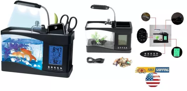 Fascination Aquarium Mini Fish Tank, Multifunctional, Clock Etc.USB Rechargeable
