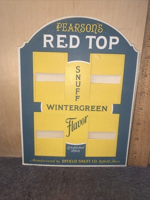 Old Cardboard Snuff Display Sign - Pearsons Red Top Byfield Snuff Co. Mass.