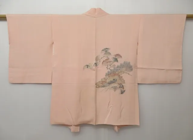 1401T09z580 Vintage Japanese Kimono Silk HAORI Light pink Pine