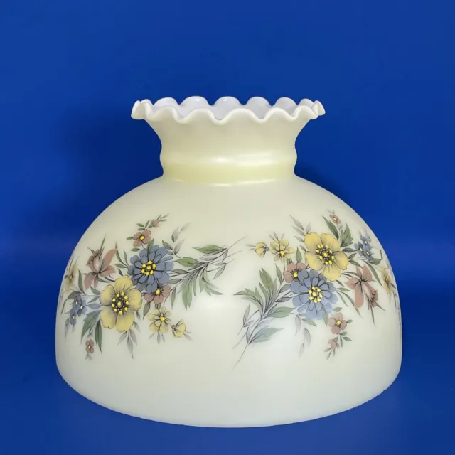 Vintage GWTW 10" Fitter Yellow Satin Floral Oil / Electric Glass Dome Lamp Shade