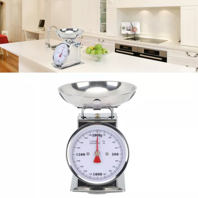 (2KG)Mechanical Kitchen Scale Clear Scale Dial Stainless Steel Analog Food 3