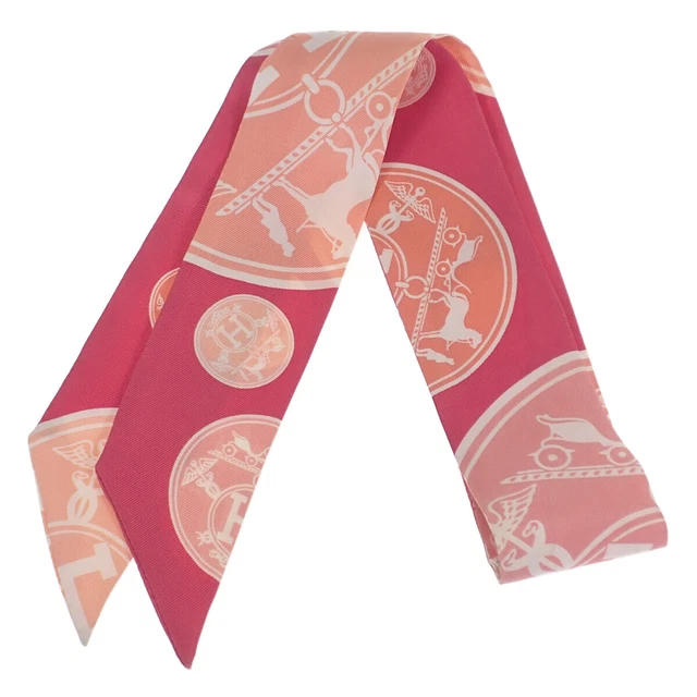 Second Hand Ab HERMES Ex Libris Confetti Twilly Scarf Silk 100 Pink