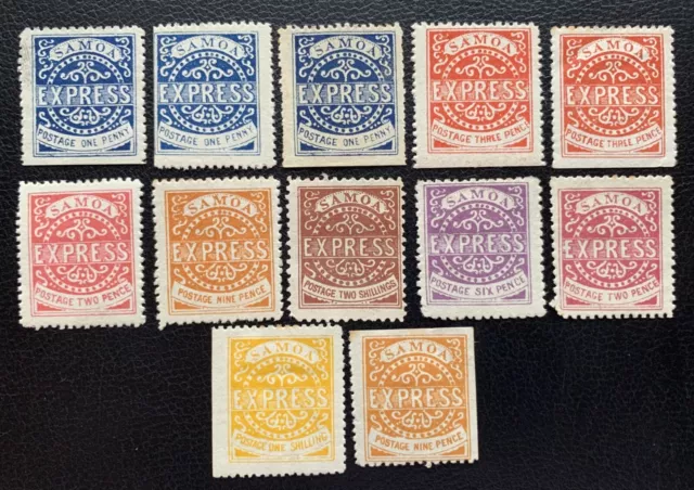 1877-82 Samoa Express Reprint Set Of 12 Unused No Gum Light Hinges Vf