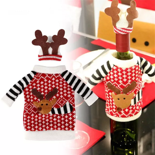Santa Xmas Decor Elk Pattern Christmas Red Wine Bottle Cover Bag Clothes Shape