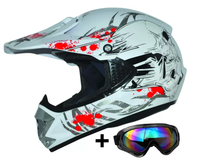 Kids Pro Kinder Motorradhelm Brille Weiß XXS Cross Helm MX Crossbrille Enduro