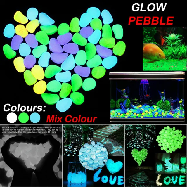 100Pc Glow In The Dark Pebble Stones Luminous Garden Flower Bed Shiny Mix Colour