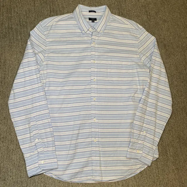 J Crew Mens XL Oxford Slim Button Up Shirt Blue White Stripe Long Sleeve