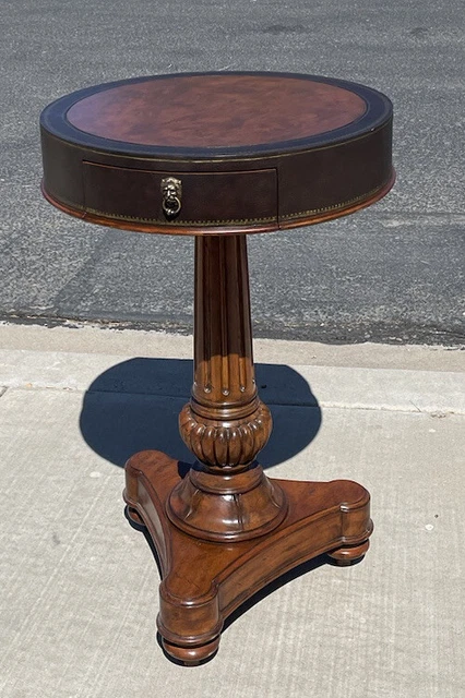Hemingway Thomasville Table Round Accent 19" d x 30" h Drawer Leather Lion Pull