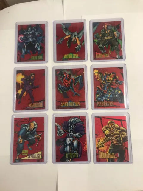 1993 Marvel Universe 2099 Red Foil Chase Cards in Toploaders Complete Set 1-9