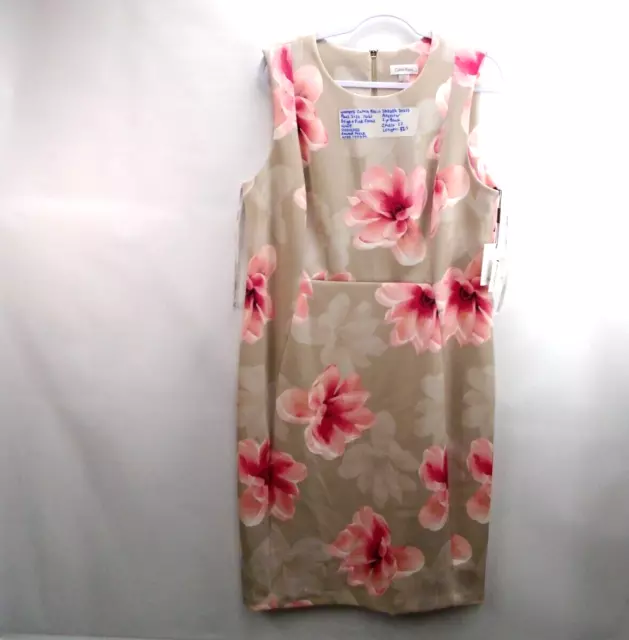 Calvin Klein Sheath Dress Beige & Pink Floral Plus Size 16W Knee length Zip back