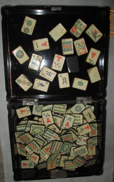 Coffret Ancien Mahjong Chinois Traditionnel 144 Tuiles Jeu Complet