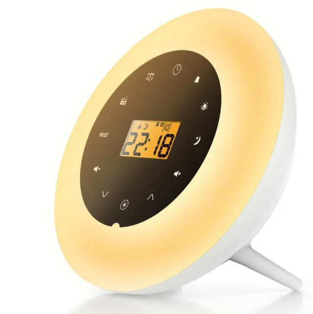 Wake Up Light Sunrise Simulation Alarm Clock FM Radio White Noise Nature Sounds