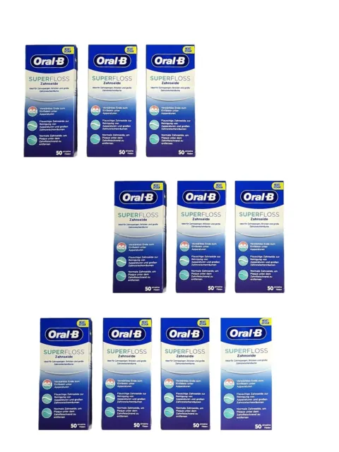 10 x Oral B SuperFloss Zahnseide 10x 50 Fäden Zahnspangen Zahnpflege