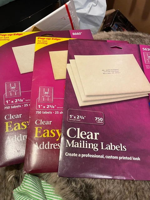 Avery Clear Address Labels Easy Peel Laser 1 x 2-5/8” 750 Labels 5630 lot of 3