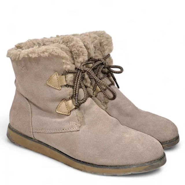 EMU Featherwood Mini W10961 Mushroom Beige Suede Lace Up Boots Women's Size 10