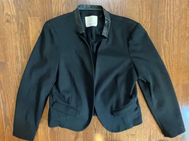 Rebecca Taylor Black Jacket L Leather Collar Blazer