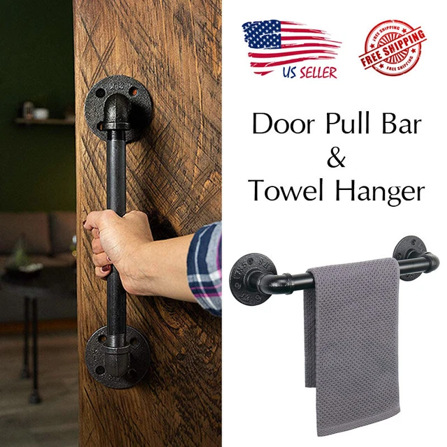 Industrial Pipe Black Iron Barn Door Pull Bar Handles Knobs