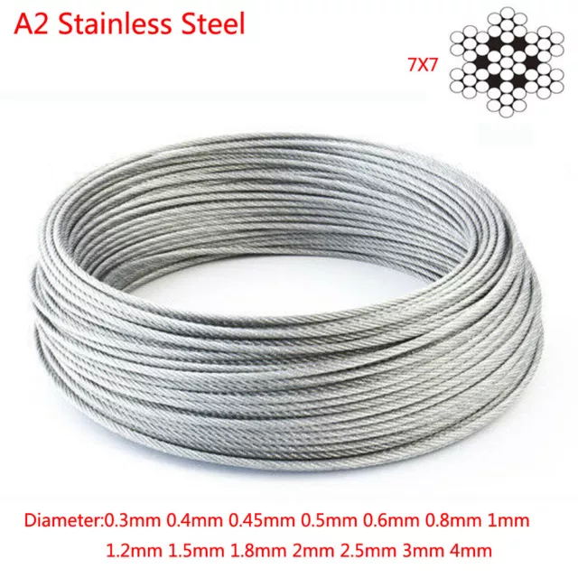 A2(304) Stainless Steel Wire Rope Cable Rigging 7x7 Strand Diameter 0.3mm -4mm