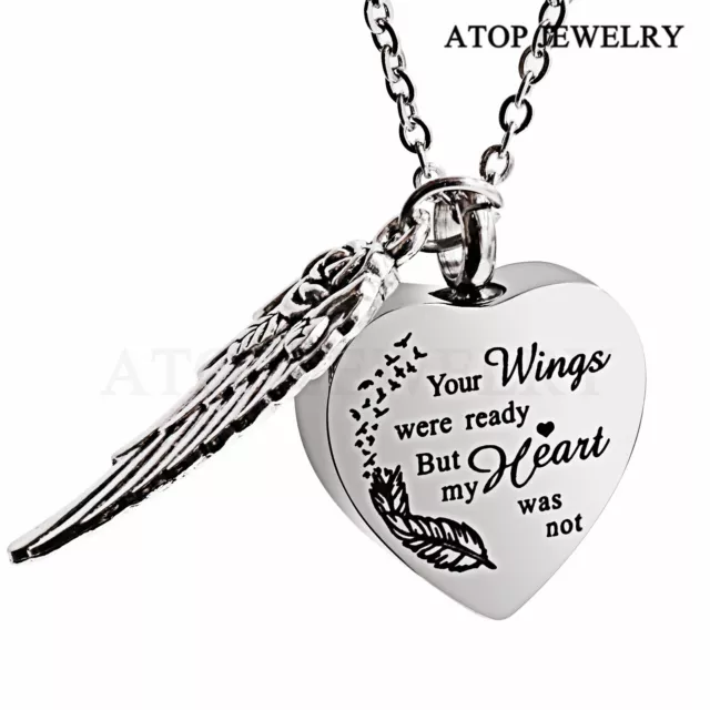 New Heart Wing Crystal Urn Necklace For Ashes Cremation Pendant Memorial Jewelry