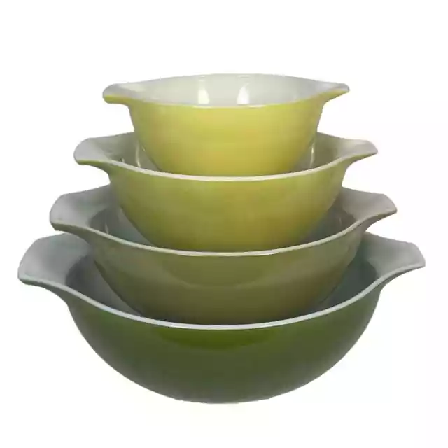 Pyrex Verde Green Ombré Vintage Cinderella Nesting Glass Mixing Bowls Set