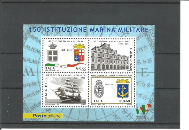 Italia Repubblica 2011 Foglietto  150° Istituzione Marina Militare Mnh**