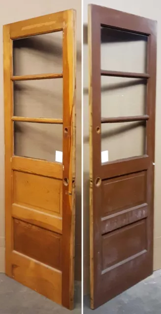 31"x80" Antique Vintage Old SOLID Wood Wooden Entry Door 3 Window Wavy Glass 3