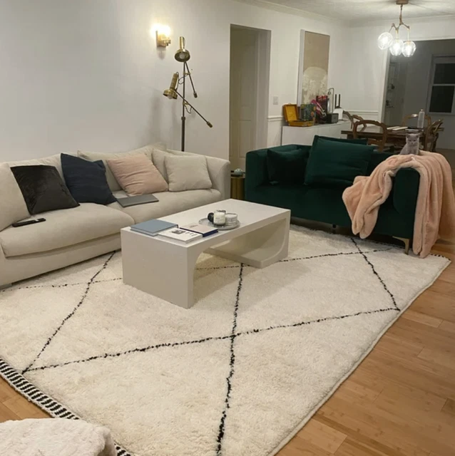HECHA A PEDIDO - Alfombra blanca abstracta Beni Ourain hecha a mano marroquí de lana bereber