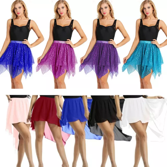 Women's Asymmetrical Chiffon Skirt Glitter Polka Dots Skirt Performance Costume