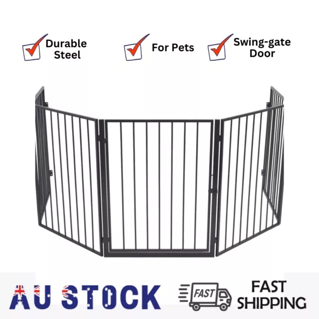 Fireplace Screen Fire Guard Steel Safety Barrier with swing-gate door Pets Kids