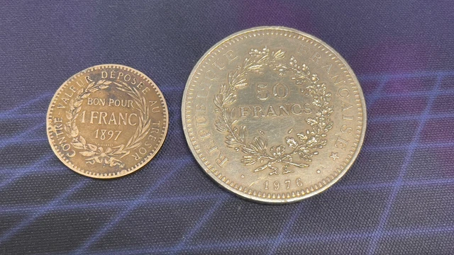 1897 Franc + 50 Francs 1976, Rare coins, bundle, France, Martinique, Silver