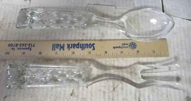 Anchor Hocking Wexford Pattern Glass Fork and Spoon Salad Serving Set.