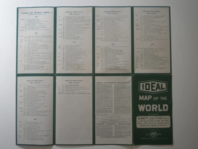 VINTAGE WORLD WAR II Era World Map with Diary of War Events, 1944 £23. ...