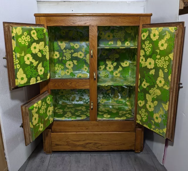 Antique Oak Wood Refrigerator Ice Box Chest Cabinet 2