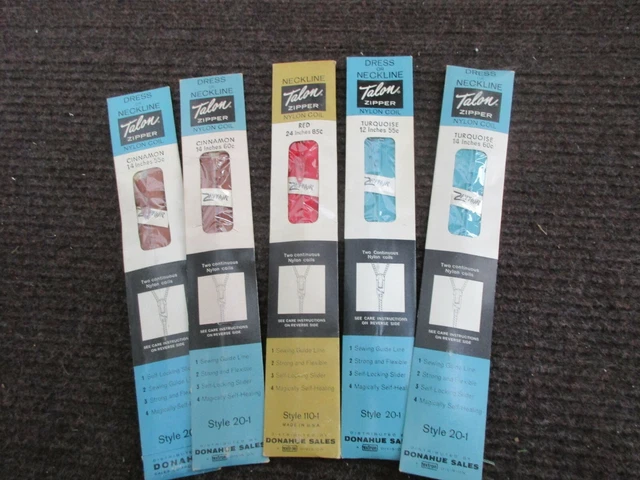 Vintage Lot of 5 Talon Zippers - New