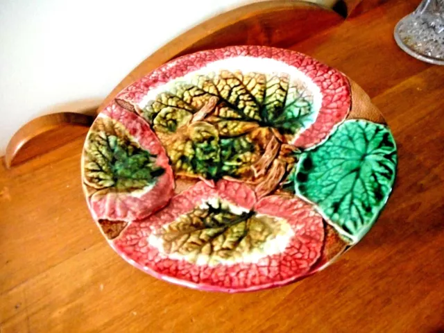 Antique Majolica Begonia Leaf 1800 Ca Compote Footed Cake Plate