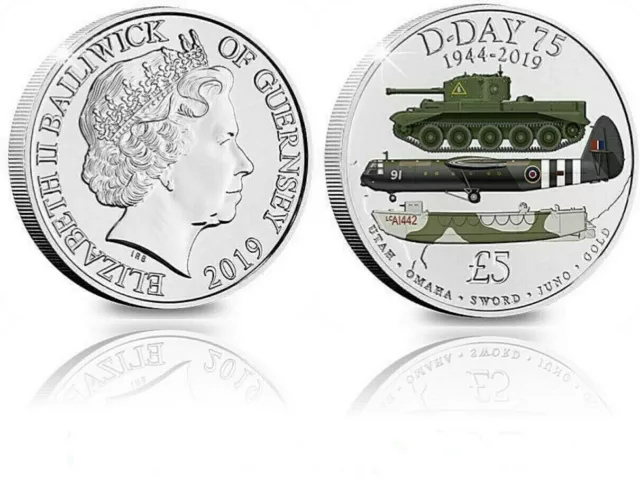 £5 D-DAY 75th Anniversary 1944 - 2019  Five Pound Coloured Coin BU Capsuled