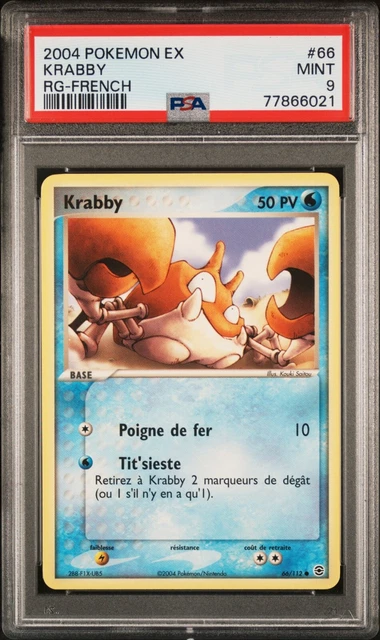 Carte Pokemon Krabby 66/112 EX Rouge feu Vert Feuille PSA 9 💧💧