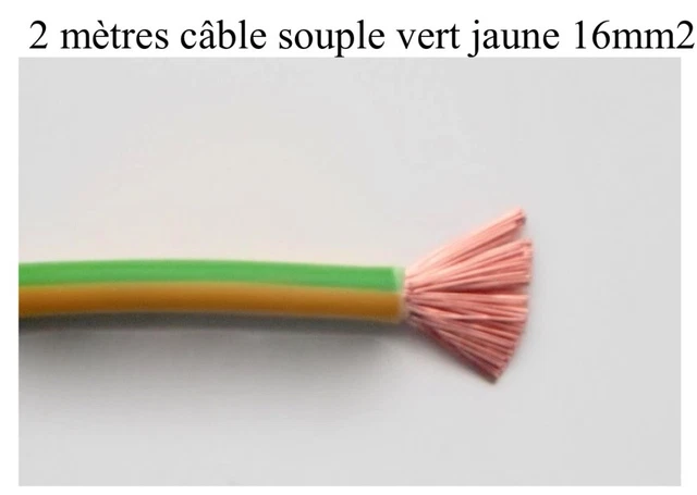 câble électrique souple de terre 16 mm2 vert jaune 2 mètres