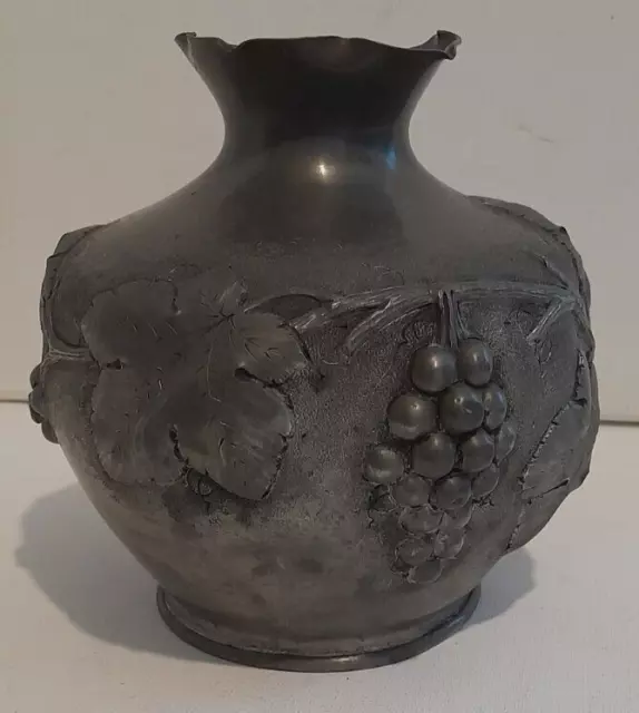 Antique Etain Irman D'art' Decorative Vase Grapes & Vine Leaves Circa 1920s