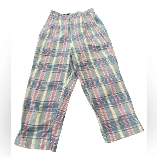 BEST AMERICA Boys pink blue plaid pleat front pants size 7/8