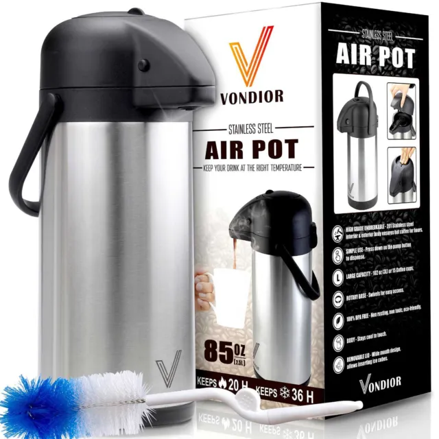 Airpot Coffee Dispenser with Pump - Insulated Stainless Steel Thermal Beverage