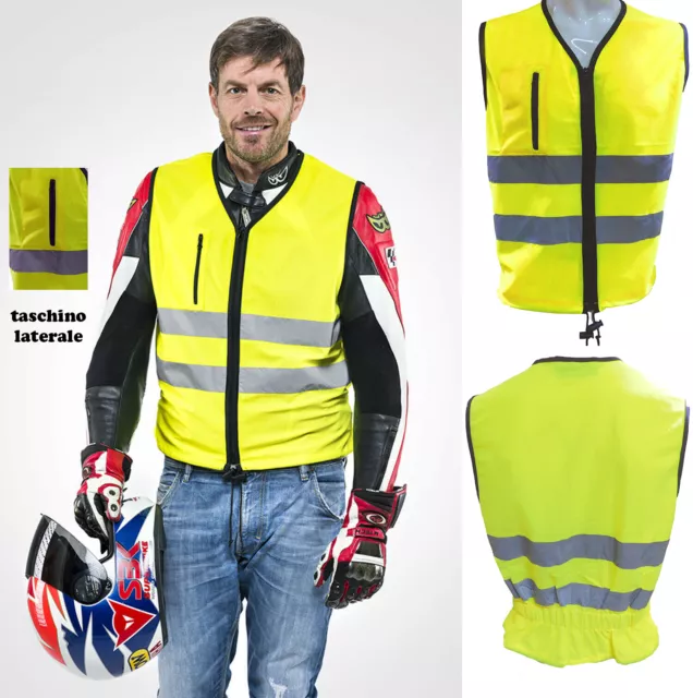 Gilet smanicato tasca giallo fluo alta visibilità lavoro catarifrangente moto SC