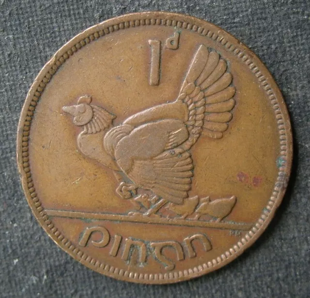 Irland 1 Pence (Pingin) 1942 EIRE - Tier Vogel Auerhahn Henne Pute Kücken ?!