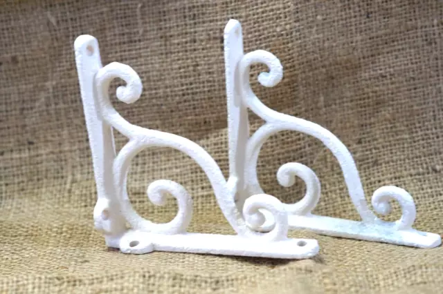 2 Cast Iron Brackets White Shelf Wall Braces Corbels Cast Iron Rustic 4"x4"