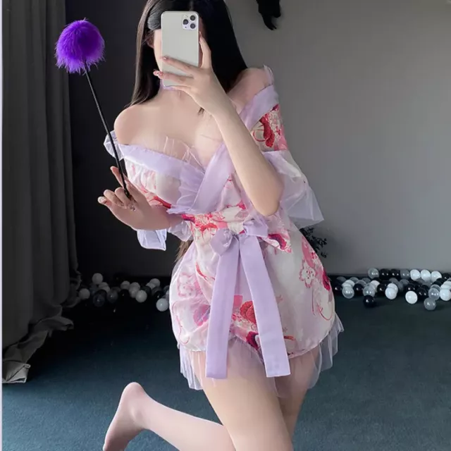 Sexy Lingerie Japanese Kimono Dress Night Robe Cosplay Costumes Bathrobe Pajamas