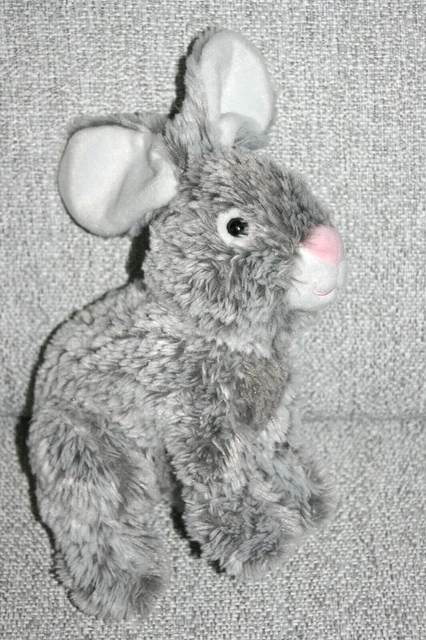 Gipsy Doudou Peluche Lapin Assis Blanc Gris Chine Nez Rose Etat Neuf 2