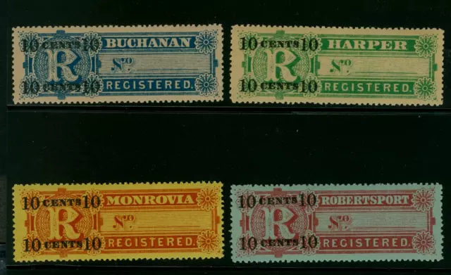 Liberia 1894 Registration set of four, mint, NH, RARE thus #F6-9 Waterlow