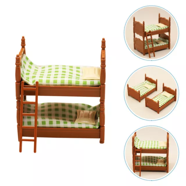 Dollhouse Bunk Beds Set 1:12 Scale Miniature Furniture with Ladder Home Decor